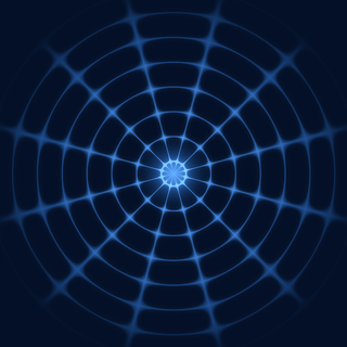 Eidophone logo: a glowing cymatic standing-wave node in deep blue — the “sound made visible” emblem of the Eidophone ambient music visualizer and audio-reactive generative art channel.